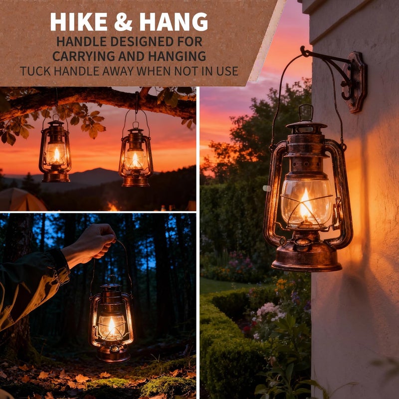 YAKii 2 Pack Vintage Oil Lamp Hurricane Lantern Kerosene Lantern for Indoor Outdoors Decorative Hanging Metal Oil Lanterns with Wick for Hiking Emergency Camping Party Decoration - Image 5